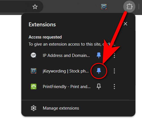How to pin the jKeywording extension in Chrome